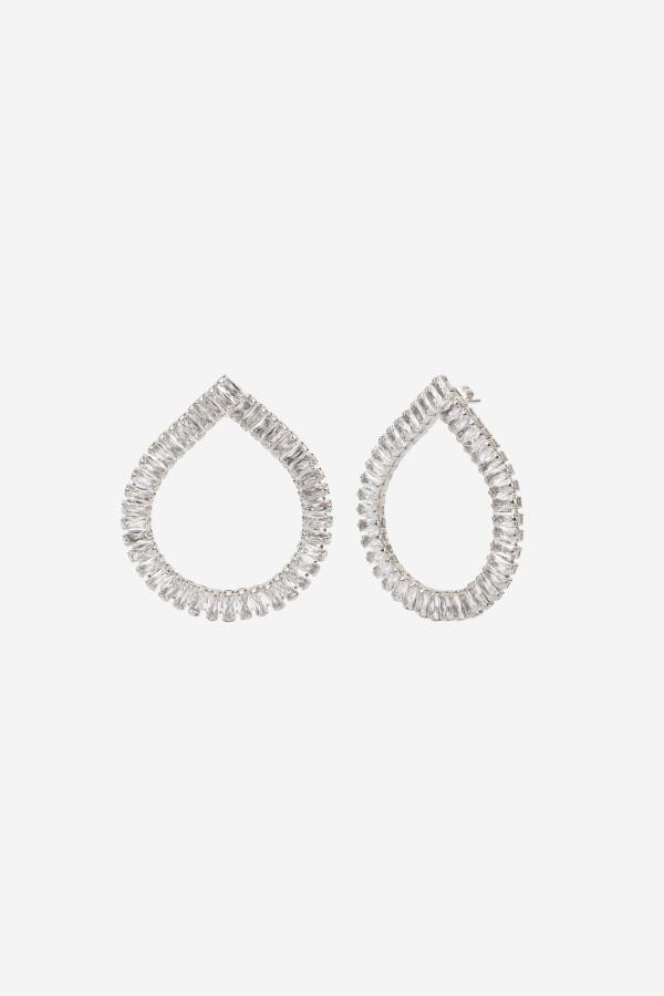 Baguette Drop Earrings, Women, Silver