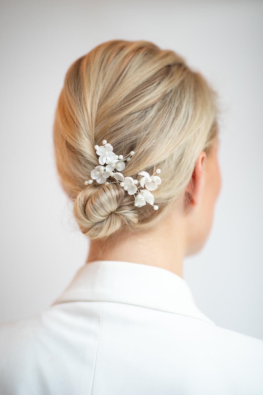 Pippa Flower Hair Pins, Women, Silver