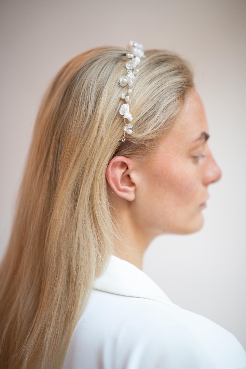 Penelope Flower Headband, Women, Silver