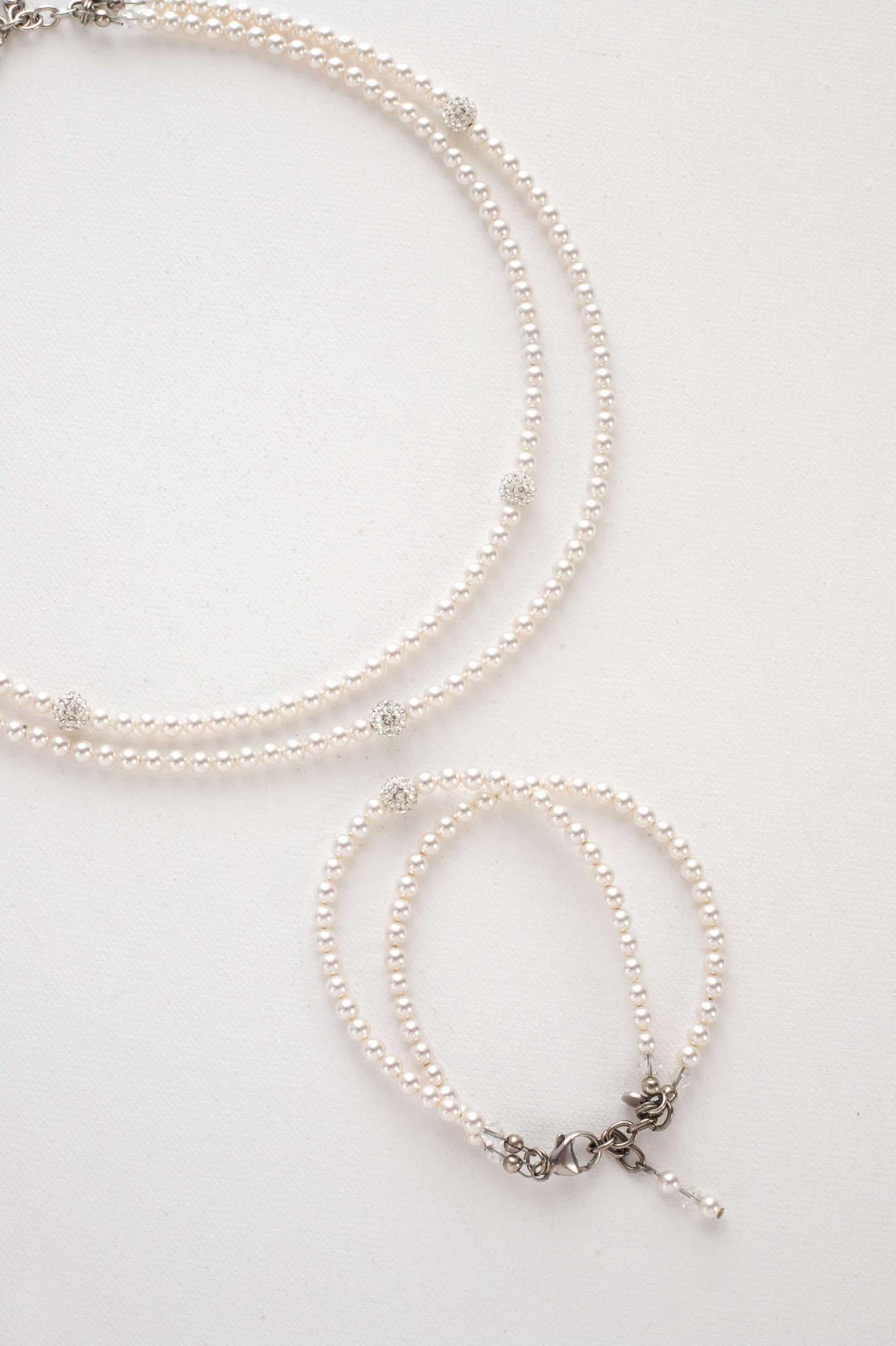 Selena Double Pearl Necklace Set, Women, 