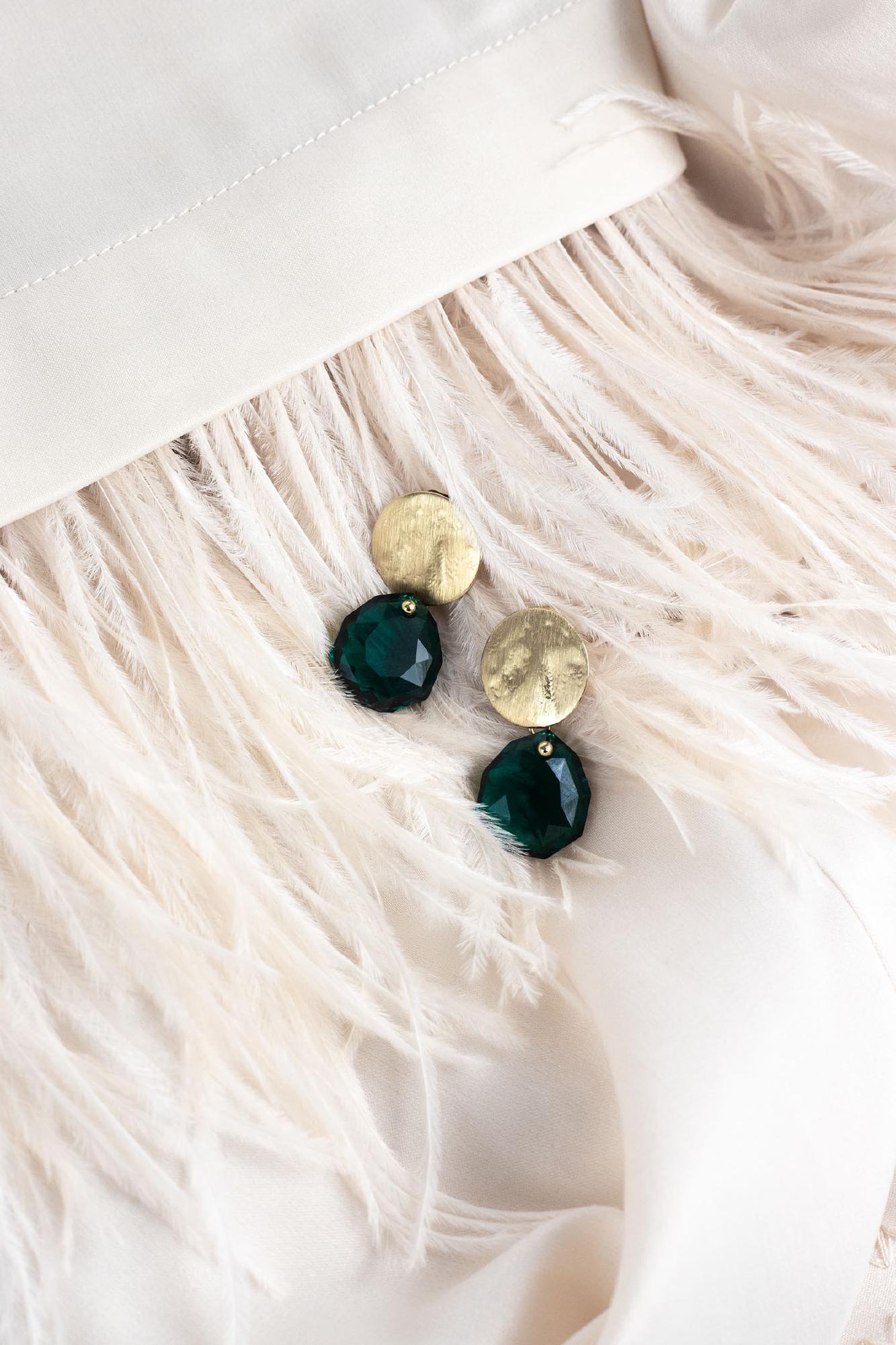 June Earrings, Women, Emerald