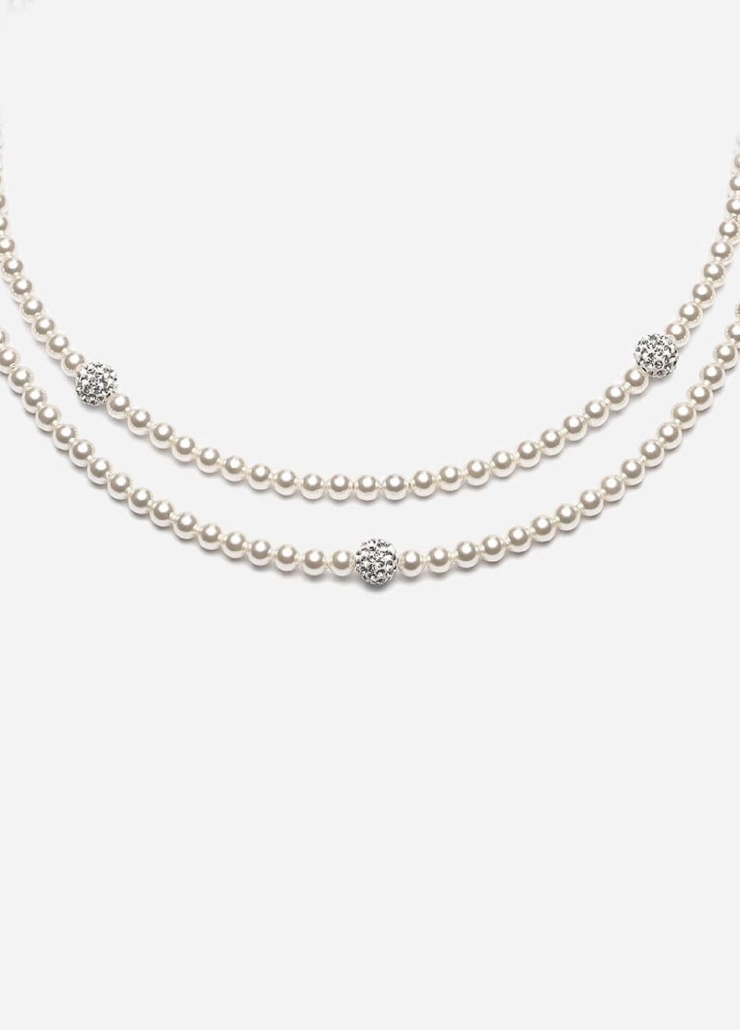Selena Double Pearl Necklace Set, Women, 